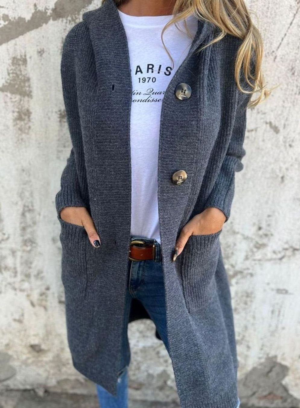 Nina | Damen lange Strickjacke mit Knöpfen