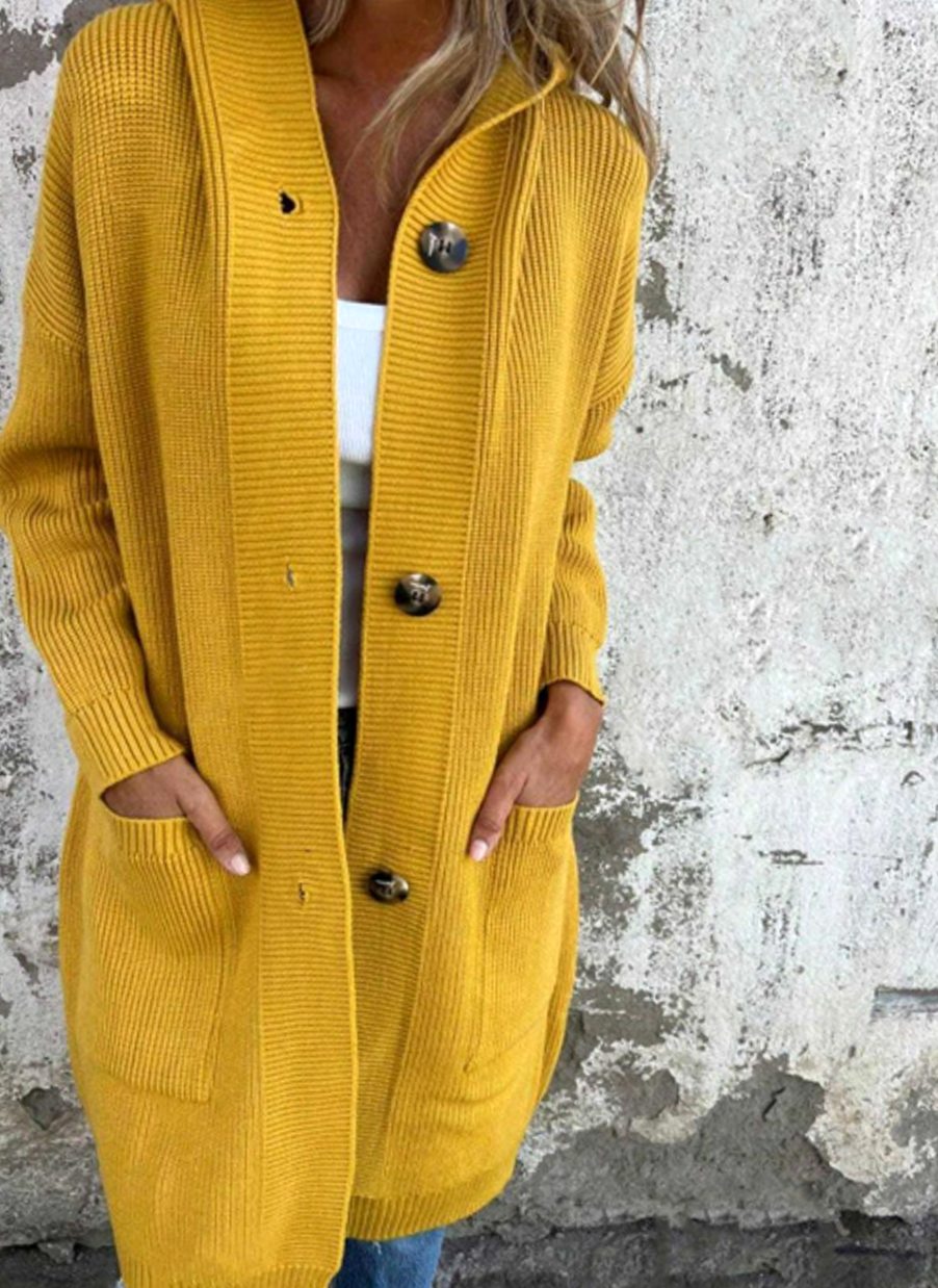 Nina | Damen lange Strickjacke mit Knöpfen