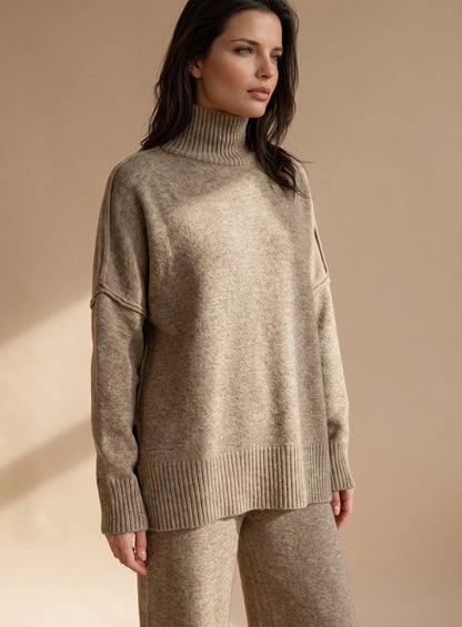 Jasmin | Damen Oversized Rollkragen Strick Lounge-Set