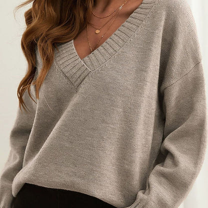 Fiona | Damen Oversized Strickpullover mit V-Ausschnitt