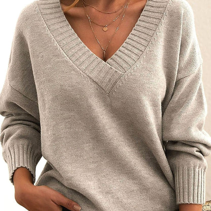 Fiona | Damen Oversized Strickpullover mit V-Ausschnitt