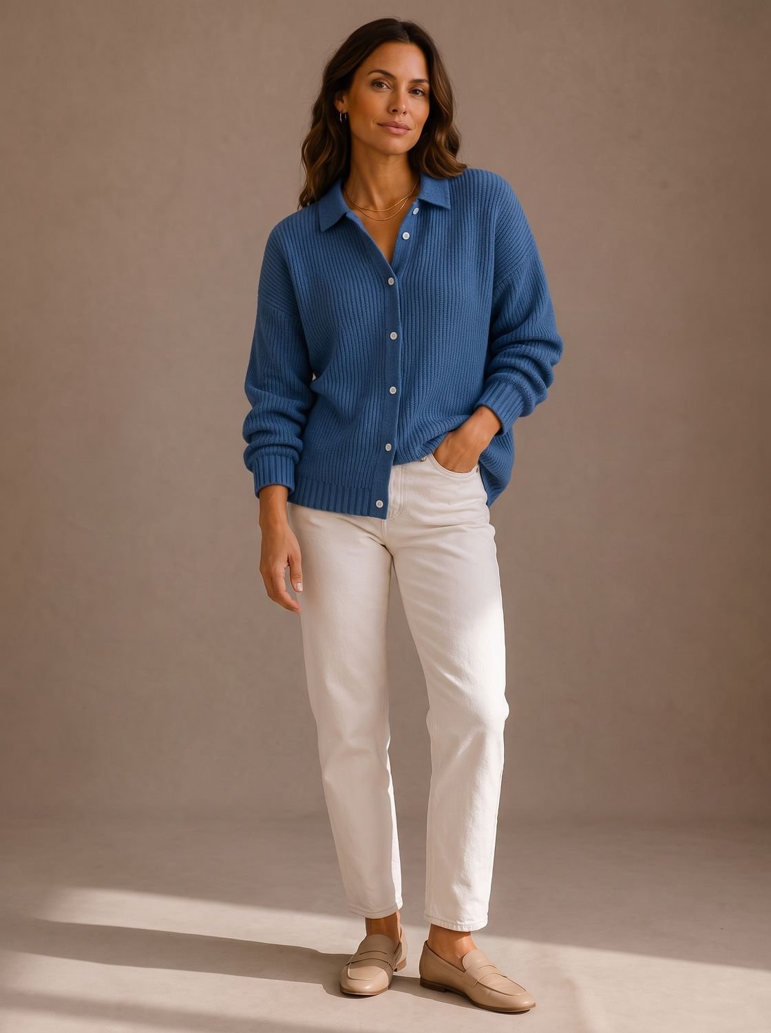 Ronja | Damen Oversized Cardigan mit Kragen und Knopfleiste