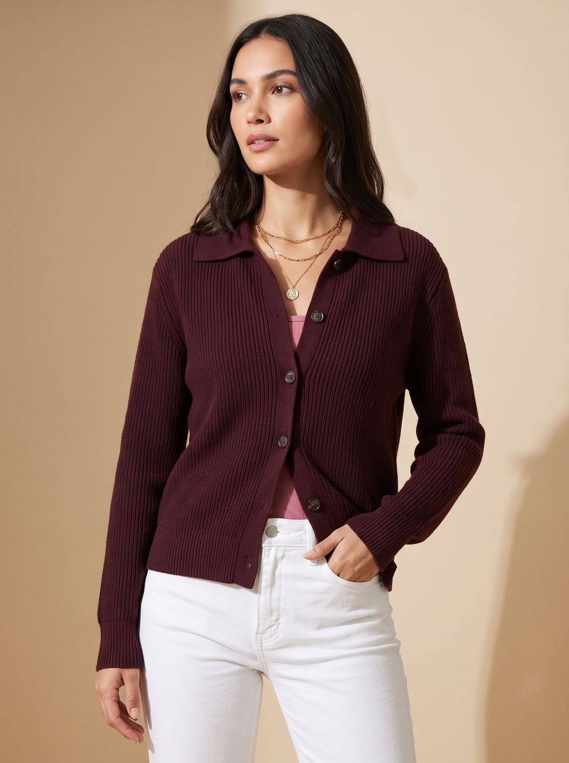 Ronja | Damen Oversized Cardigan mit Kragen und Knopfleiste