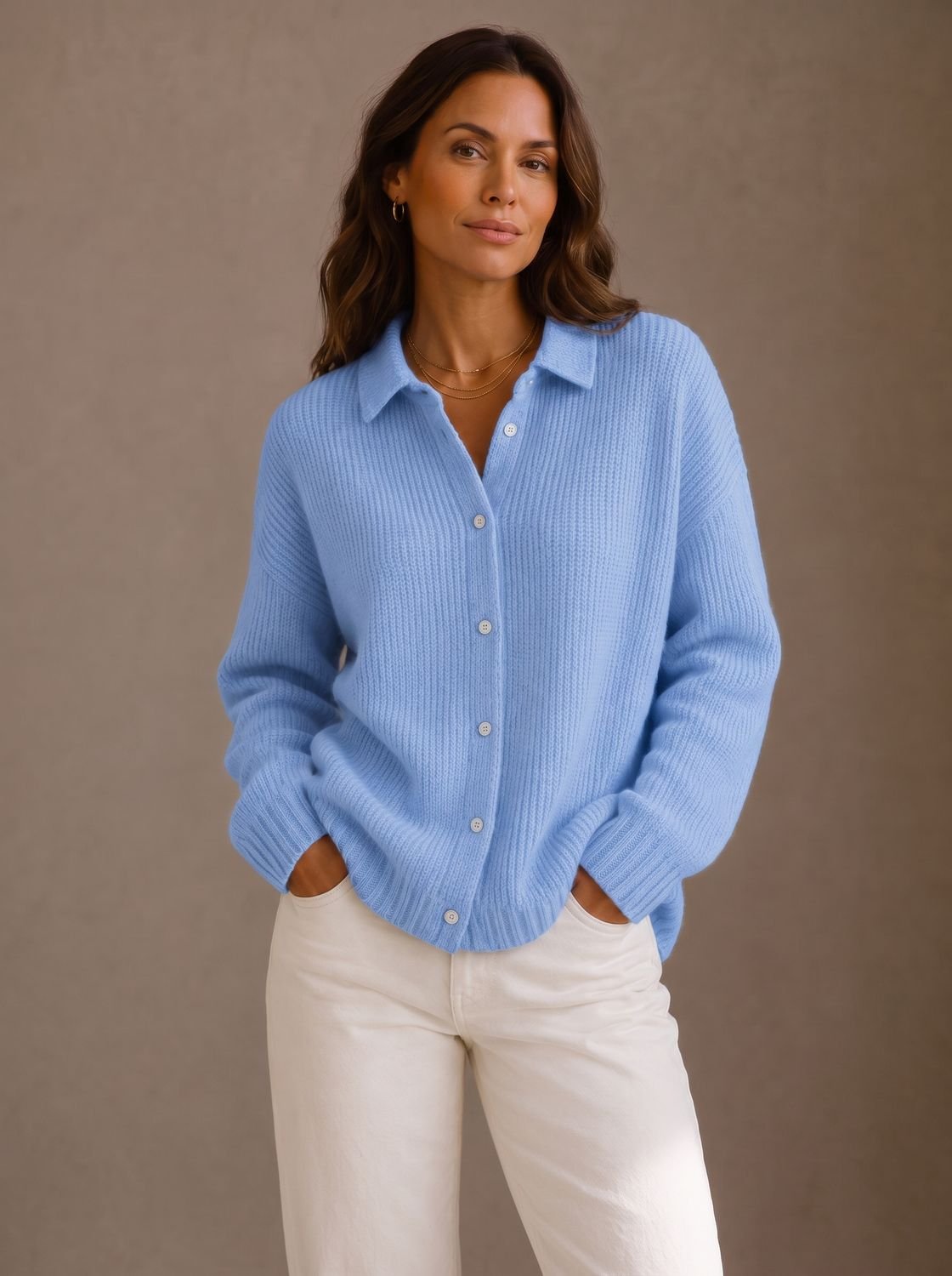 Ronja | Damen Oversized Cardigan mit Kragen und Knopfleiste