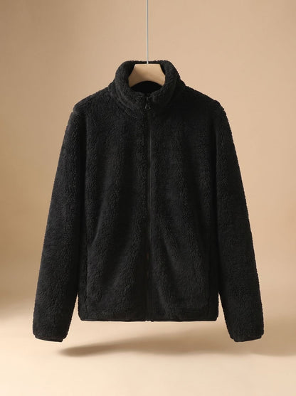 Lisbeth | Damen Oversized Fleece-Jacke mit Stehkragen und Reißverschluss