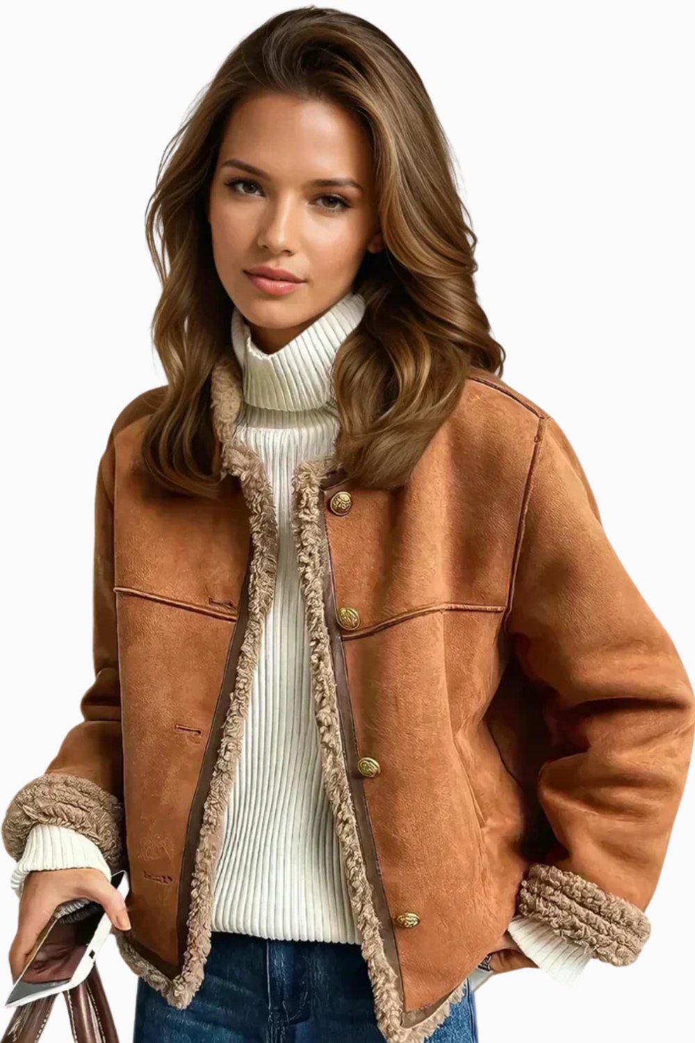 Marlene | Damen Jacke mit Sherpa-Futter und Knopfleiste