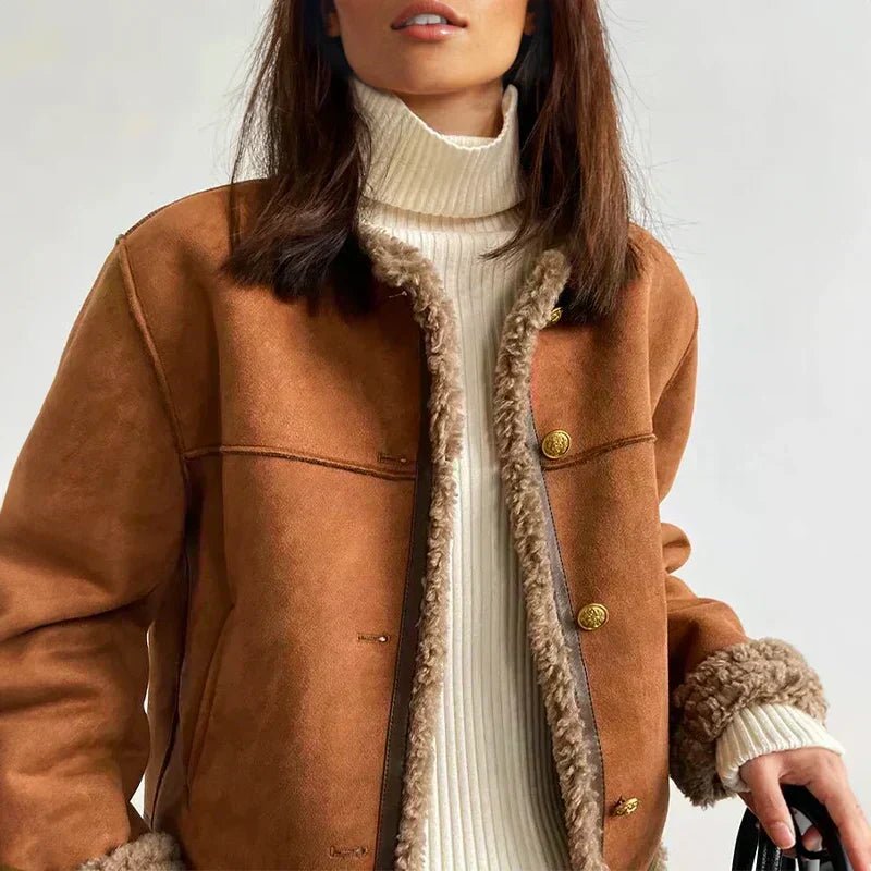 Marlene | Damen Jacke mit Sherpa-Futter und Knopfleiste