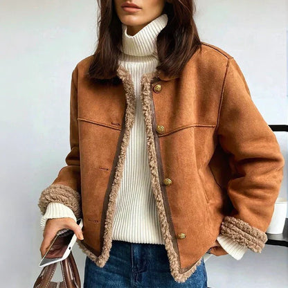 Marlene | Damen Jacke mit Sherpa-Futter und Knopfleiste