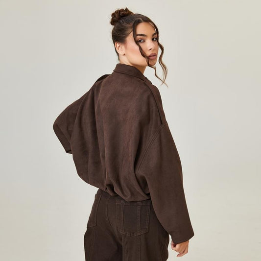 Francesca | Damen Bomberjacke mit Kunstwildleder und Kragenschnitt