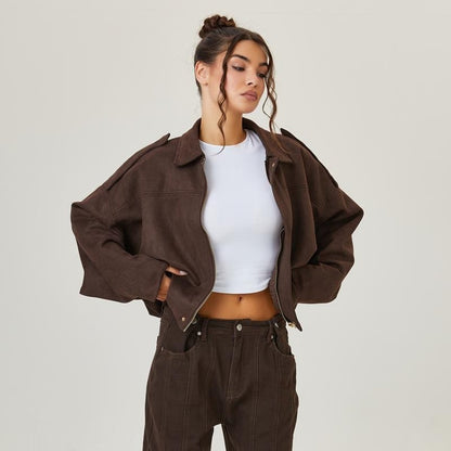 Francesca | Damen Bomberjacke mit Kunstwildleder und Kragenschnitt