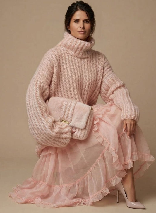 Priska | Damen Oversized Strickpullover mit Rollkragen
