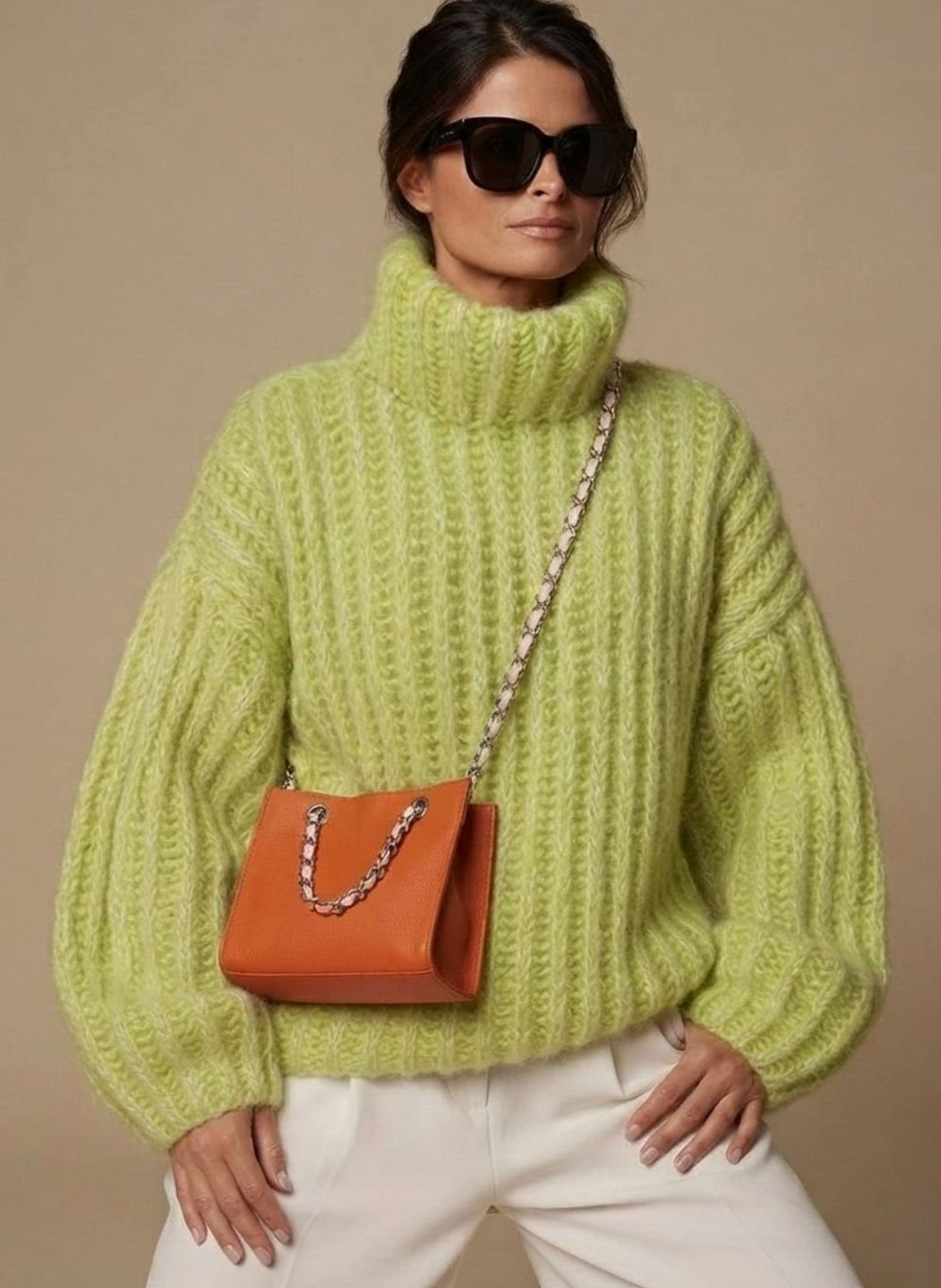 Priska | Damen Oversized Strickpullover mit Rollkragen