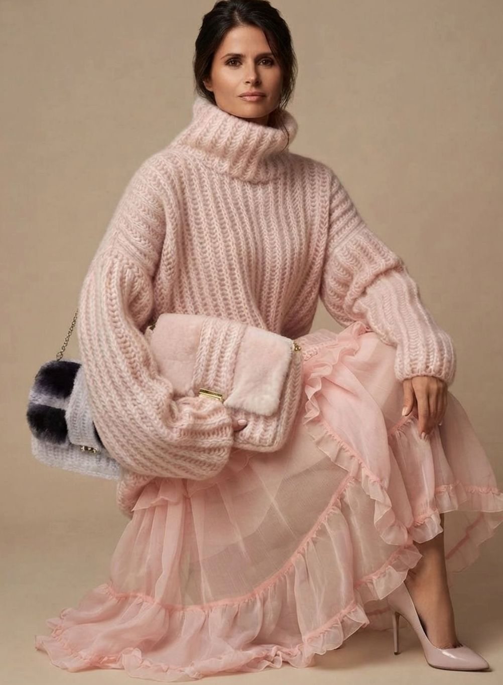 Priska | Damen Oversized Strickpullover mit Rollkragen