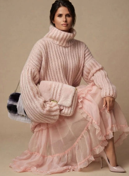 Priska | Damen Oversized Strickpullover mit Rollkragen