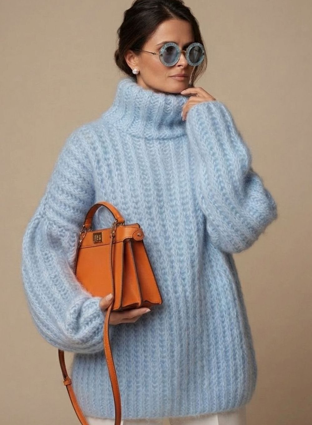 Priska | Damen Oversized Strickpullover mit Rollkragen