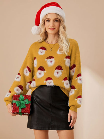 Elisha | Damen Oversized Weihnachtspullover mit Weihnachtsmann-Muster
