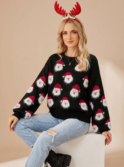 Elisha | Damen Oversized Weihnachtspullover mit Weihnachtsmann-Muster