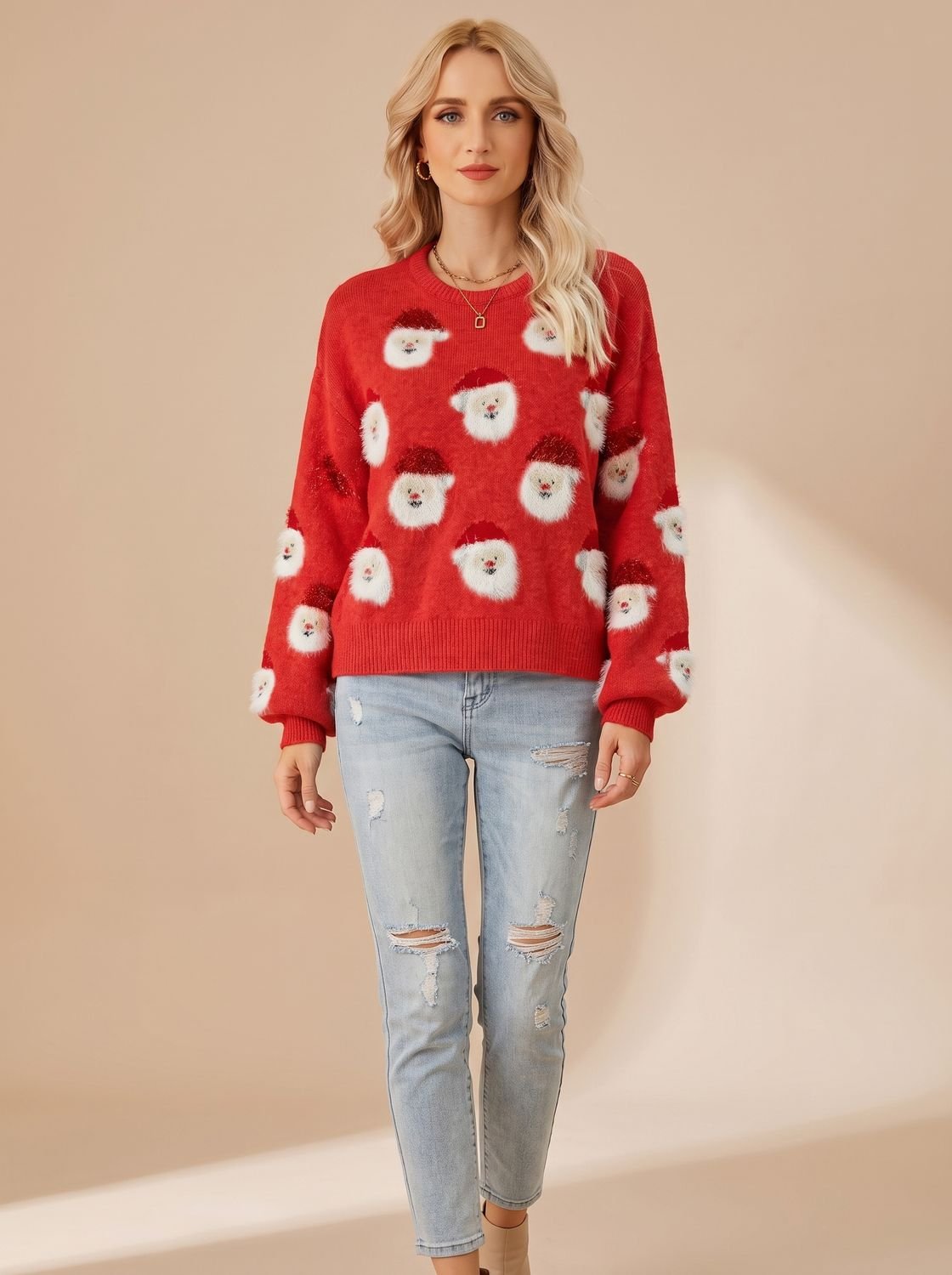 Elisha | Damen Oversized Weihnachtspullover mit Weihnachtsmann-Muster
