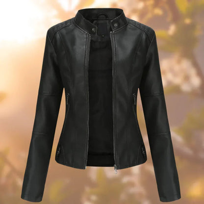 Lena | Damen Bikerjacke mit Kunstleder und Stehkragen