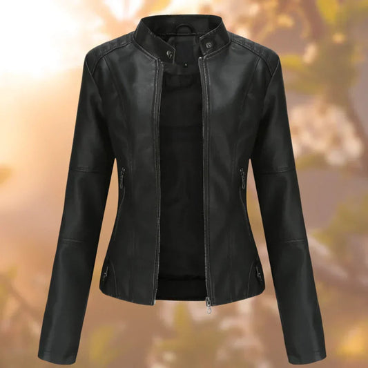 Lena | Damen Bikerjacke mit Kunstleder und Stehkragen