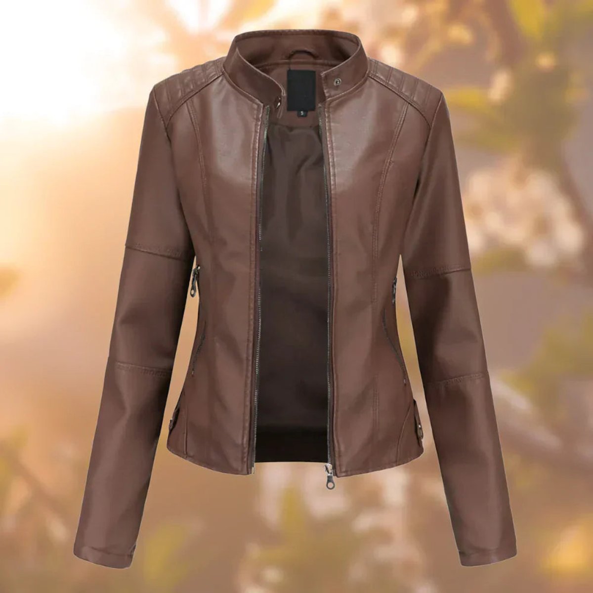 Lena | Damen Bikerjacke mit Kunstleder und Stehkragen