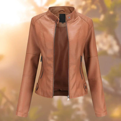 Lena | Damen Bikerjacke mit Kunstleder und Stehkragen