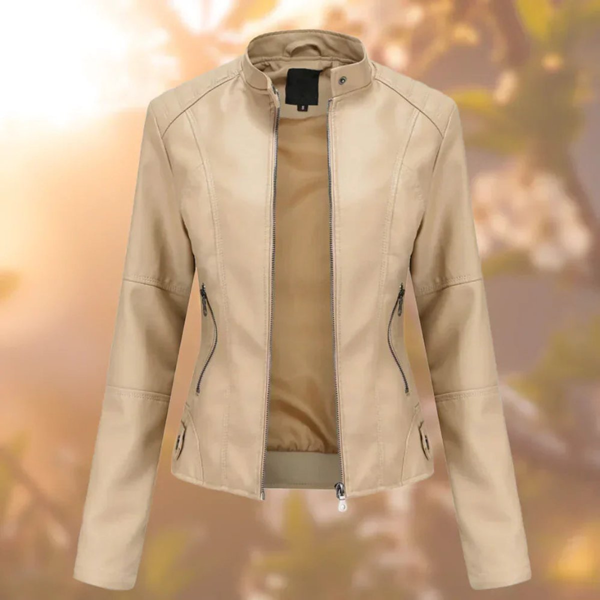 Lena | Damen Bikerjacke mit Kunstleder und Stehkragen