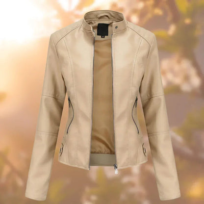 Lena | Damen Bikerjacke mit Kunstleder und Stehkragen