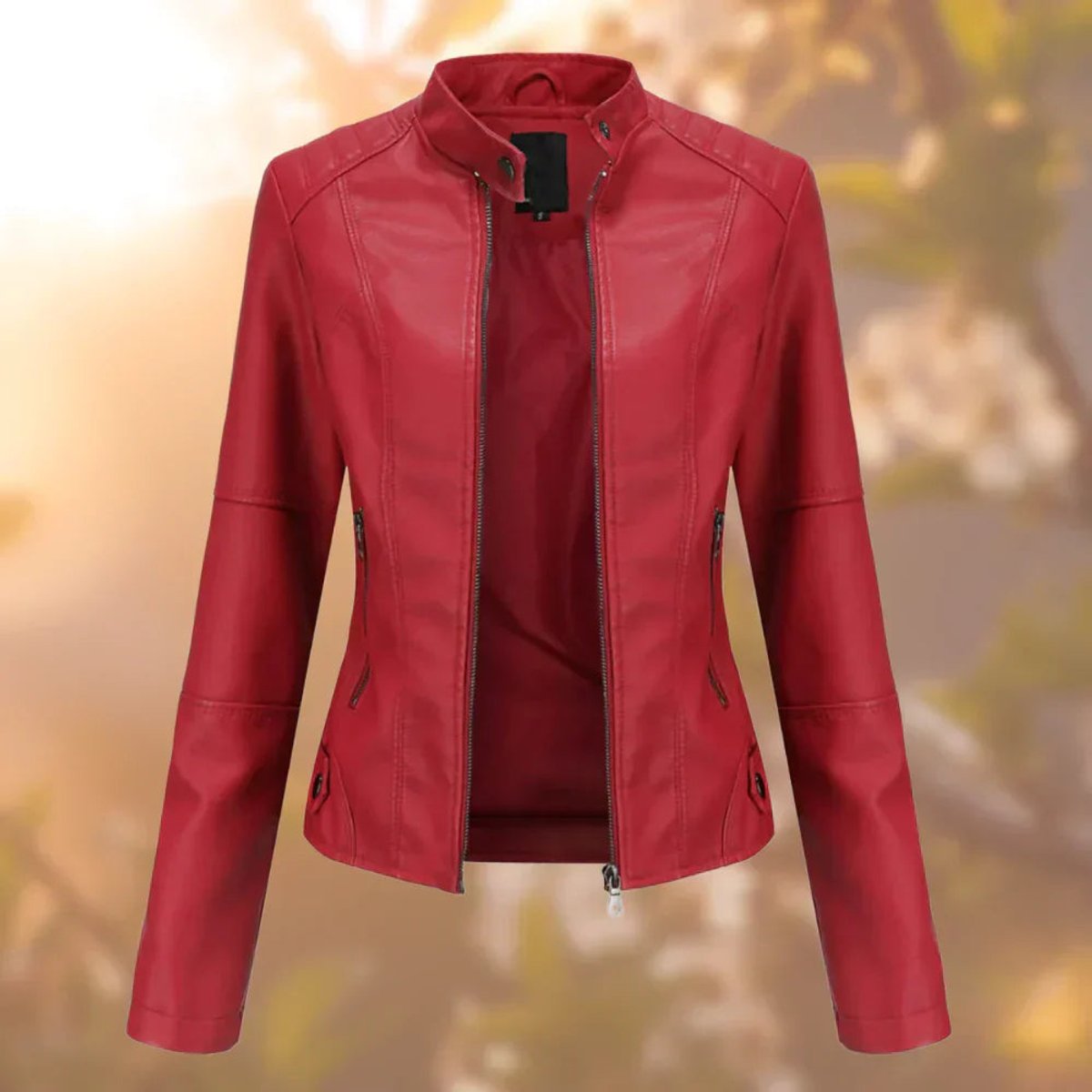 Lena | Damen Bikerjacke mit Kunstleder und Stehkragen