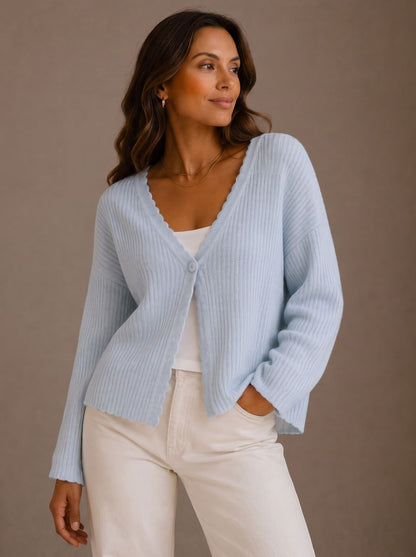 Corina | Damen Strick-Cardigan mit V-Ausschnitt und Wellenkante