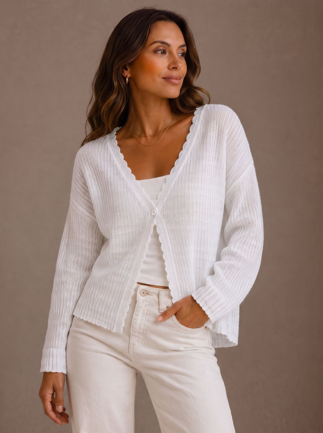 Corina | Damen Strick-Cardigan mit V-Ausschnitt und Wellenkante