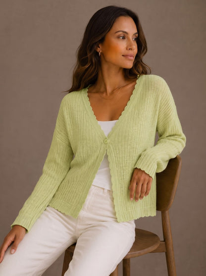 Corina | Damen Strick-Cardigan mit V-Ausschnitt und Wellenkante