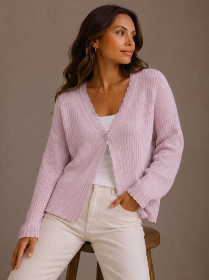 Corina | Damen Strick-Cardigan mit V-Ausschnitt und Wellenkante