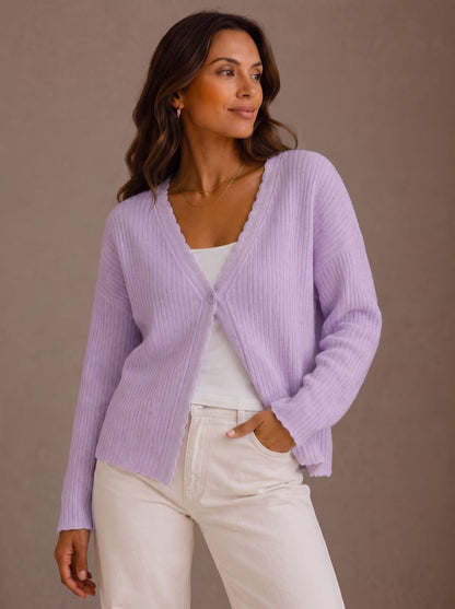 Corina | Damen Strick-Cardigan mit V-Ausschnitt und Wellenkante