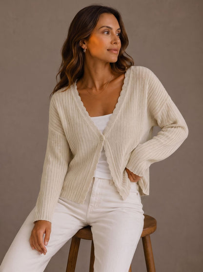 Corina | Damen Strick-Cardigan mit V-Ausschnitt und Wellenkante