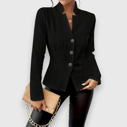 Margaux | Damen Strickjacke mit Stehkragen und Kabelstrickmuster