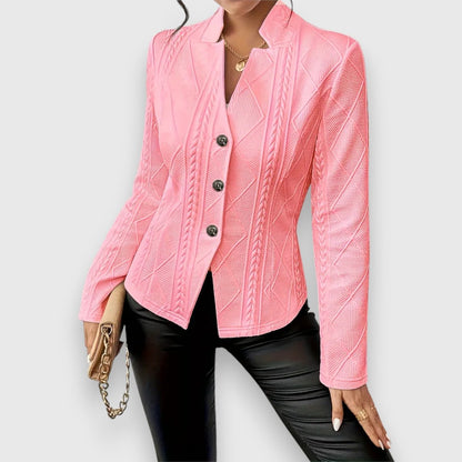 Margaux | Damen Strickjacke mit Stehkragen und Kabelstrickmuster