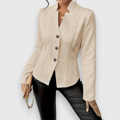 Margaux | Damen Strickjacke mit Stehkragen und Kabelstrickmuster