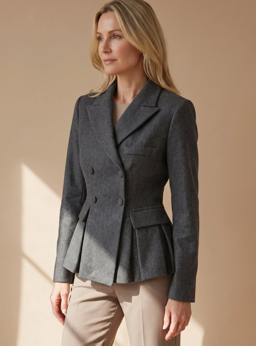 Stefanie | Damen taillierter Peplum-Blazer doppelreihig
