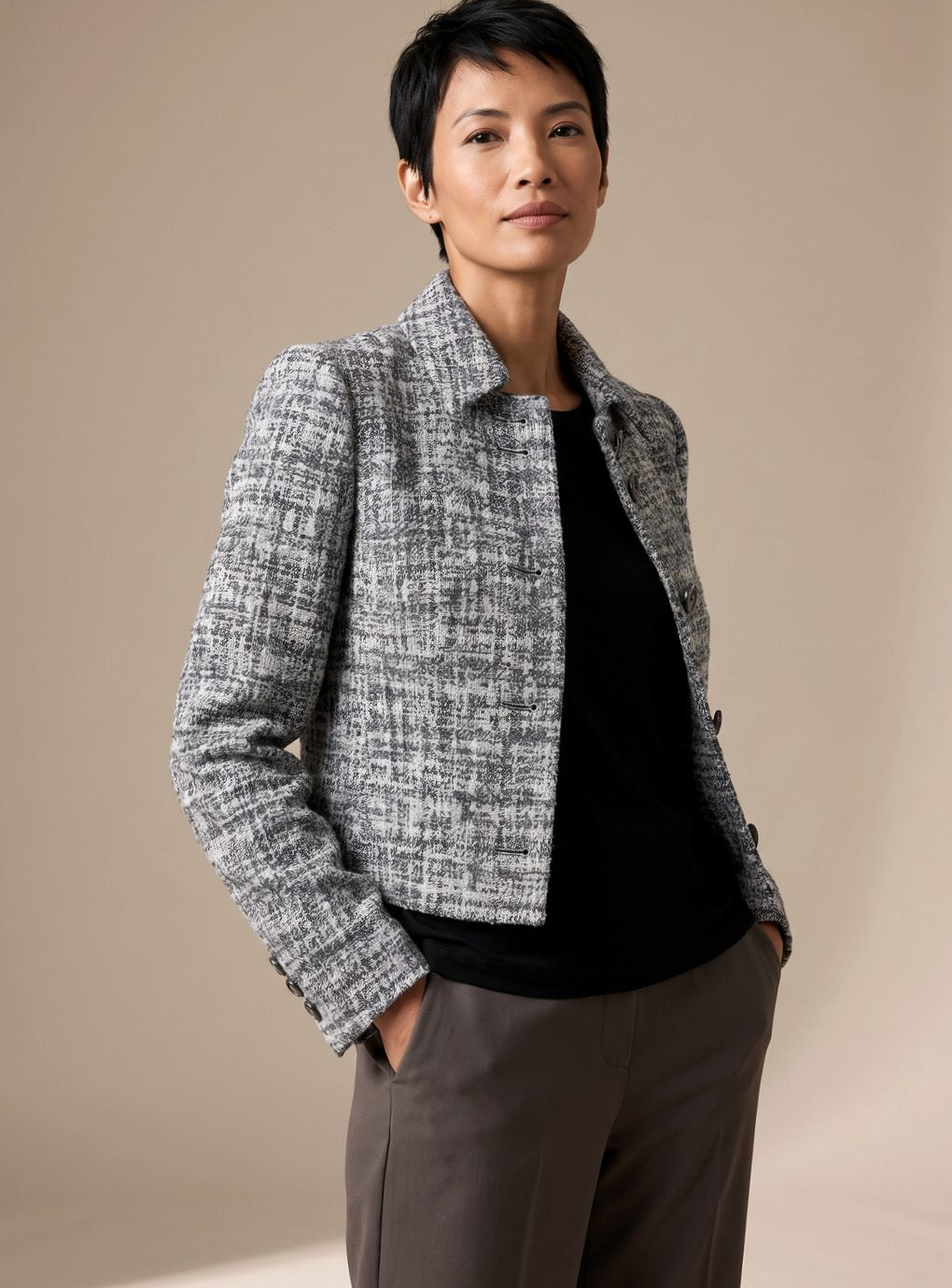 Celine | Damen Tweed Zweiteiler mit Blazer und Weithose