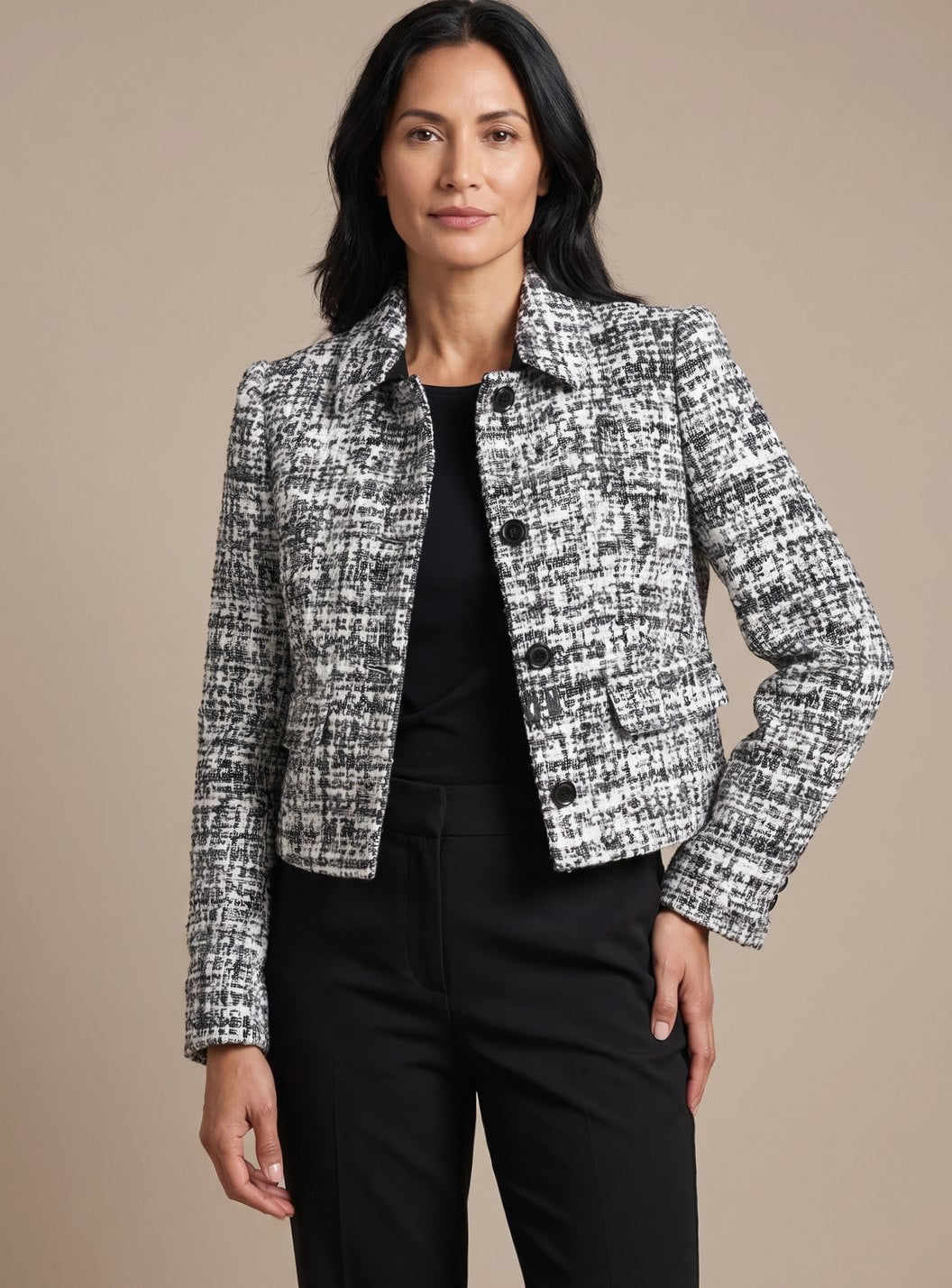 Celine | Damen Tweed Zweiteiler mit Blazer und Weithose