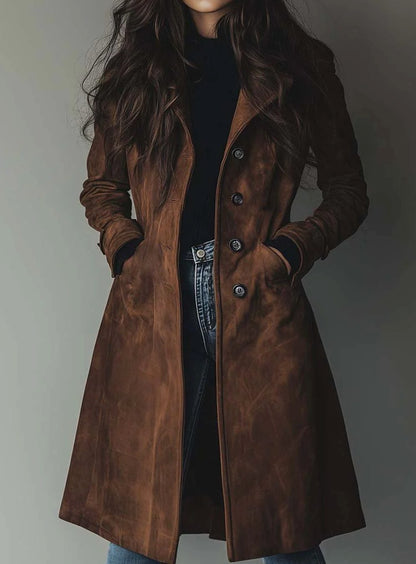 Anja | Damen Vintage Trenchcoat in Wildleder-Optik