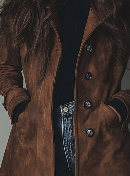 Anja | Damen Vintage Trenchcoat in Wildleder-Optik