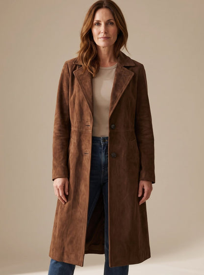 Anja | Damen Vintage Trenchcoat in Wildleder-Optik