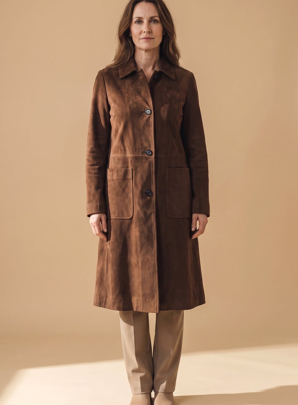 Anja | Damen Vintage Trenchcoat in Wildleder-Optik