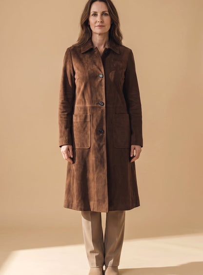 Anja | Damen Vintage Trenchcoat in Wildleder-Optik