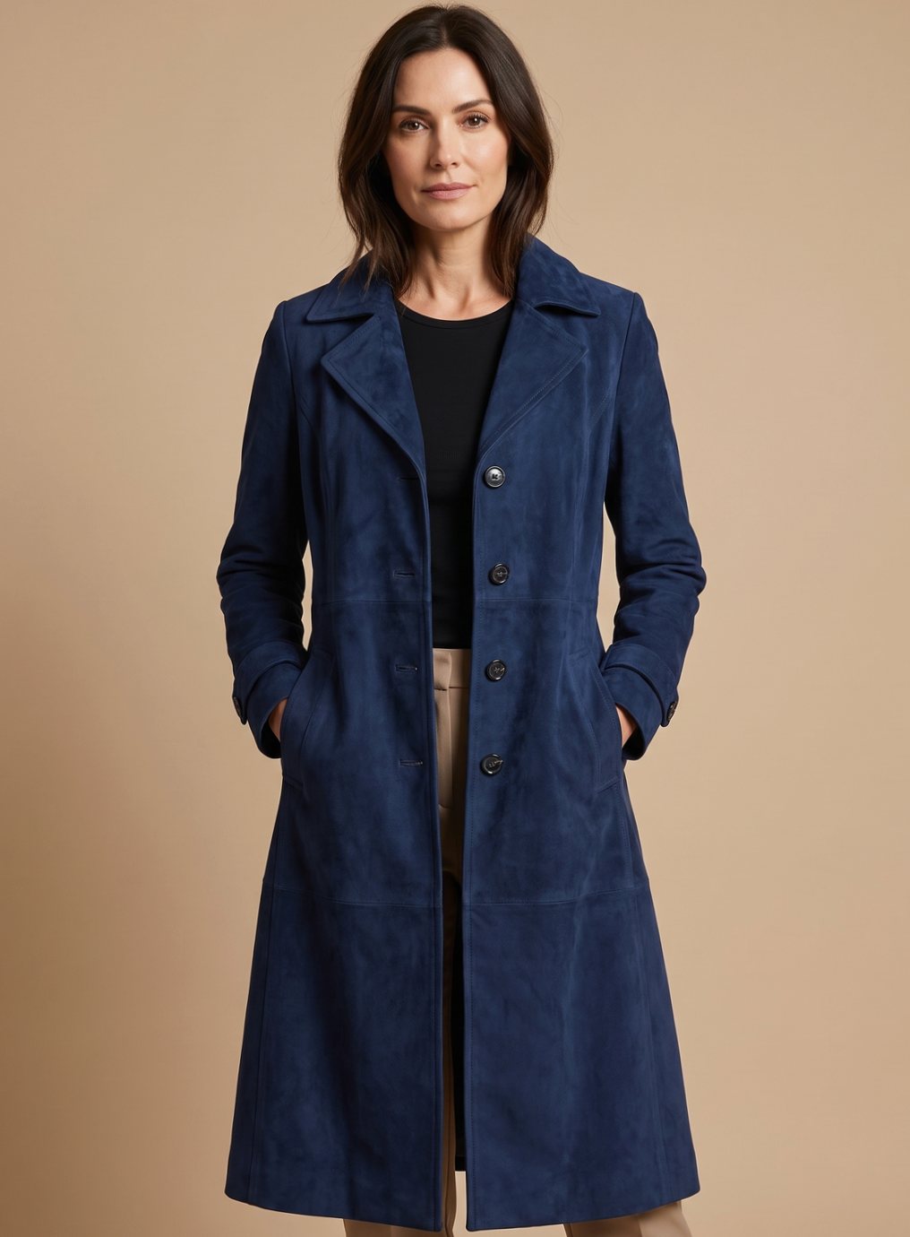 Anja | Damen Vintage Trenchcoat in Wildleder-Optik
