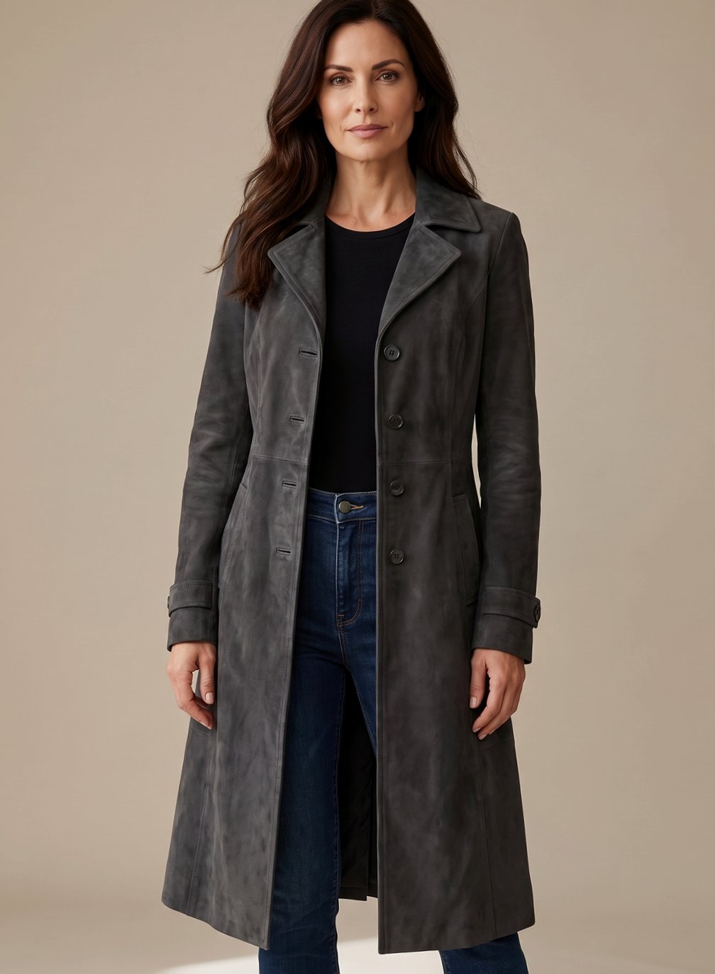 Anja | Damen Vintage Trenchcoat in Wildleder-Optik