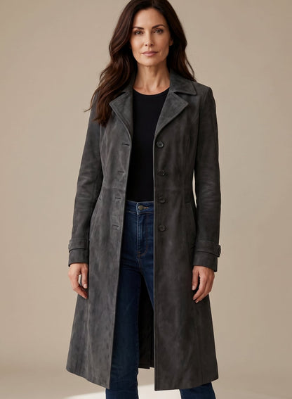 Anja | Damen Vintage Trenchcoat in Wildleder-Optik