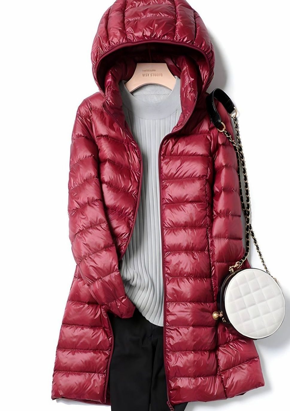 Emma | Damen leichte lange Steppjacke mit abnehmbarer Kapuze